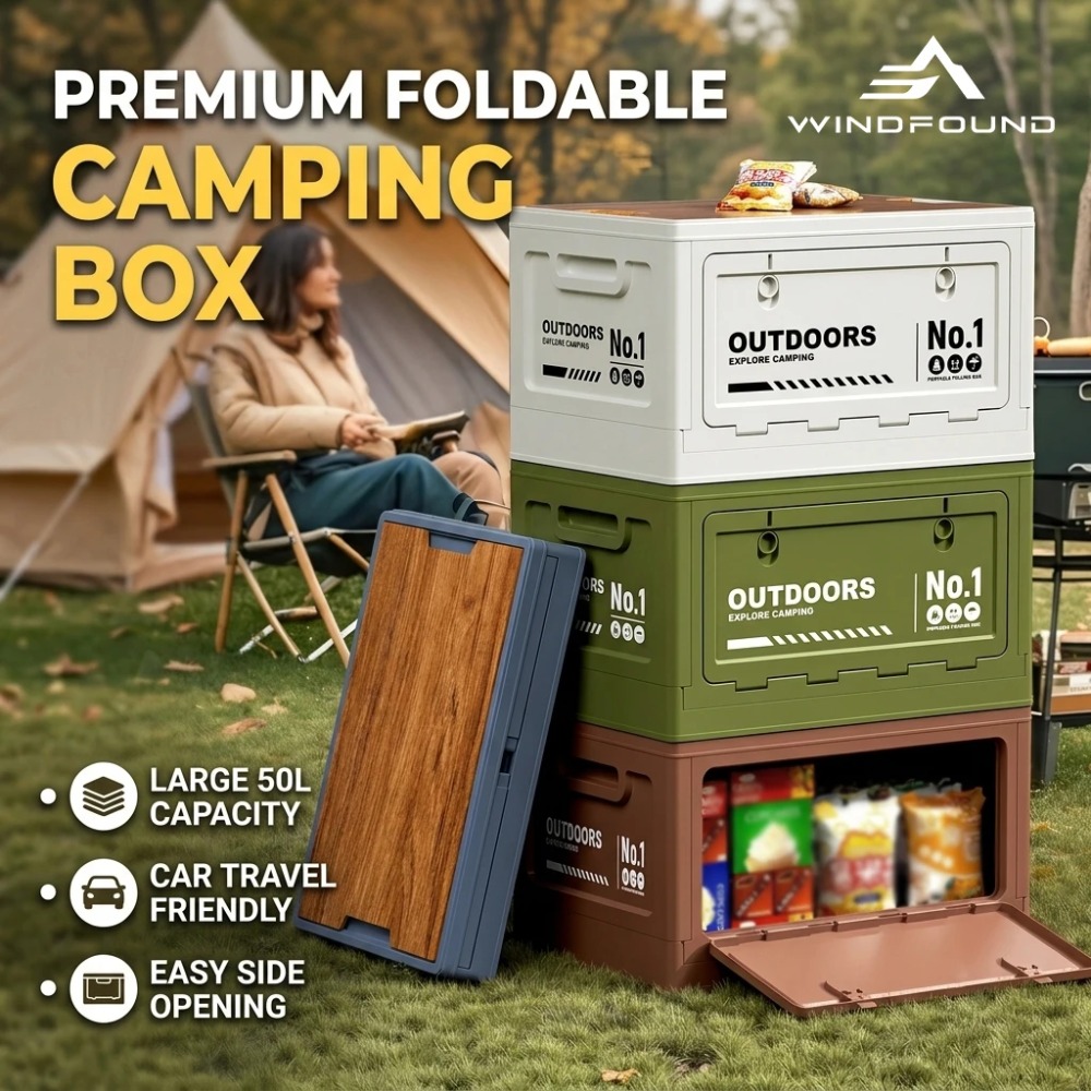 Car Trunk Organizer Foldable Storage Box - Camping Faltbare Aufbewahrungsbox mit Holzdeckel, 26,7L